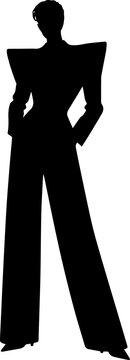 Fashion Silhouette of a Person in an Avant Garde Power Suit with Exaggerated Shoulders and Wide Leg Trousers Isolated on White