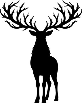 Majestic stag silhouette with large antlers black deer buck vector illustration isolated on white background