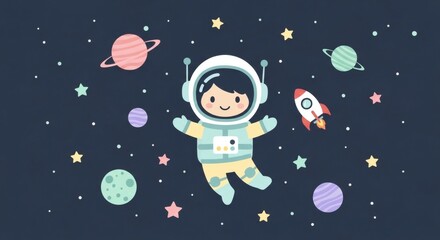 Fototapeta premium Smiling Astronaut Floating in Starry Galaxy