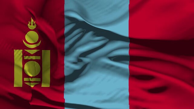 Closeup Mongolia Flag Wave Loop waving in wind Realistic Mongolia Flag background