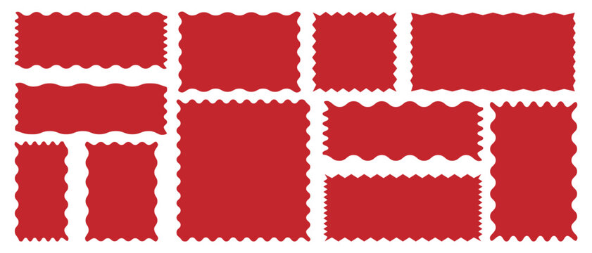 Geometric shapes with scallop and zigzag edges set. zigzag frames edge red color silhouette scalloped scallop edge, rectangle, zigzag, box, edge, wavy, sticker, shape, wave, border, rectangular, badge