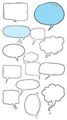 Fototapeta premium Assortment of cartoon speech bubbles in various shapes, blank