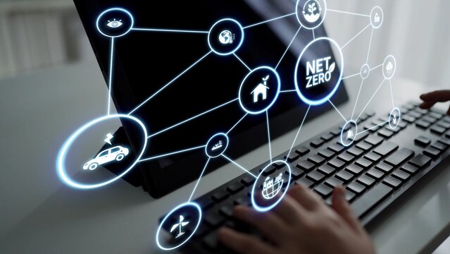 Net zero and sustainability concepts with environmental balance, digital sustainability icons, green energy goals, and eco-conscious digital business transformation for the future. Funnel