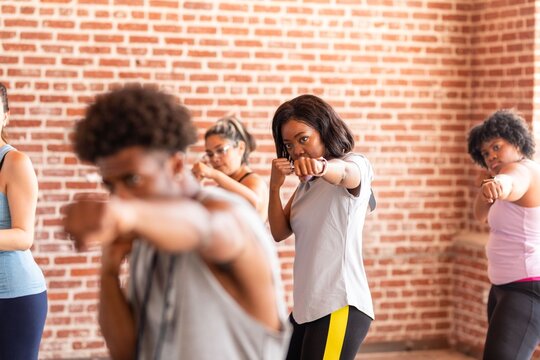 Focused group boxing fitness photo