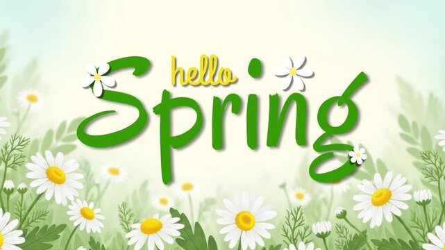 Hello Spring Floral Background with Welcome Greeting and Blooming Flowers 4K