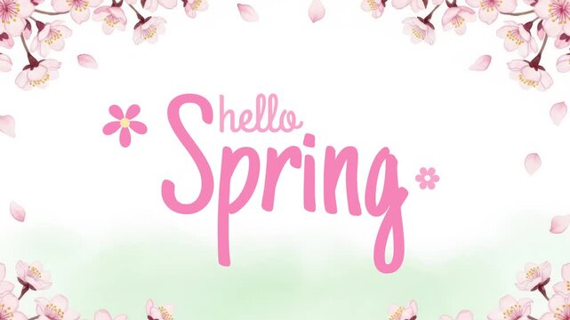 Hello Spring Floral Background with Welcome Greeting and Blooming Flowers 4K