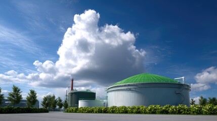 Fototapeta premium Modern Industrial Storage Tanks Under Bright Blue Sky