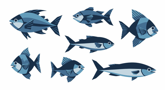 School of Blue Fish Swimming Together.