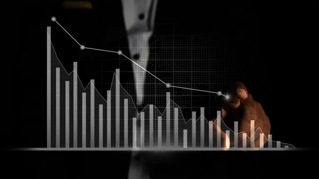 Businessman interacting with financial chart animation 2029