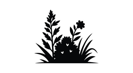 A simple black silhouette depicts a collection of various wildflowers and grasses © Gahima