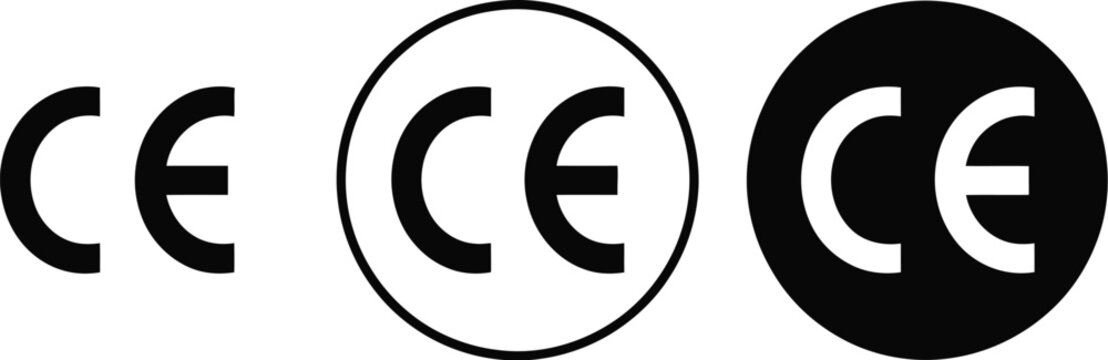 CE marking symbol set, vector collection in various styles and colors for product compliance certification labeling and European conformity design.