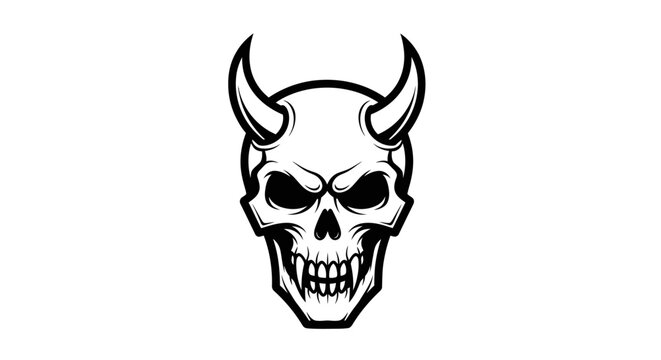 Graphic illustration of a skull with horns minimalist design on white