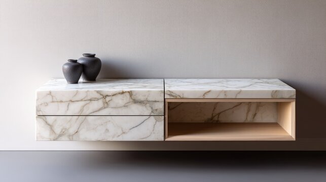 Elegant Marble Sideboard with Minimalist Design and Black Vases