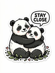 Fototapeta premium Cute pandas hugging with message 