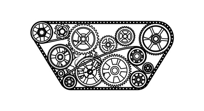 Serious industrial timing belt assembly closeup.