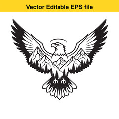 Obraz premium Eagle Mountain Landscape Silhouette Vector Art