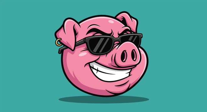 Cool Pig Wearing Sunglasses Cartoon Illustration.