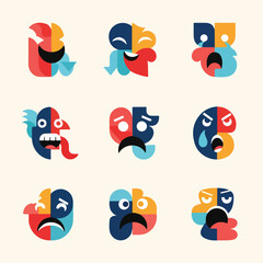 Fototapeta premium A collection of nine colorful emoticon faces