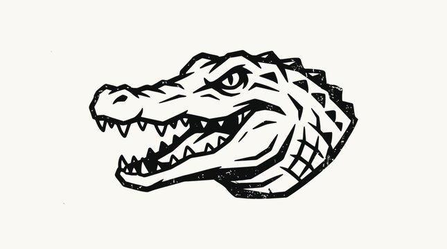 Stylized alligator head illustration on cream background for various uses