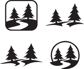 Fototapeta premium evergreen trees path icon set nature hiking outdoor silhouette vector illustration