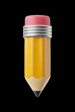 A realistic 3d illustration of a yellow pencil with a pink eraser on top