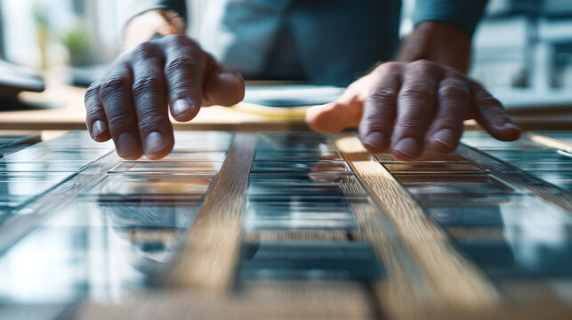 Close up of hands playing a marimba musical instrument with stage lighting, percussion