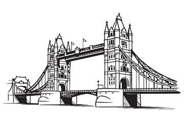 Obraz premium Tower Bridge London Line Art Vector | Minimal Outline Landmark Icon Set