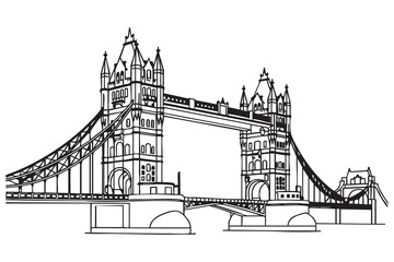 Obraz premium Tower Bridge London Line Art Vector | Minimal Outline Landmark Icon Set