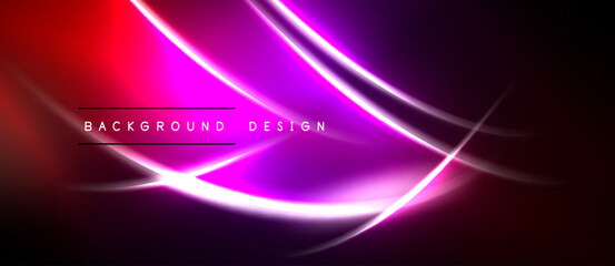 Obraz premium Abstract neon lines create vibrant background. Purple, pink, red gradients dominate design, offering modern aesthetic.