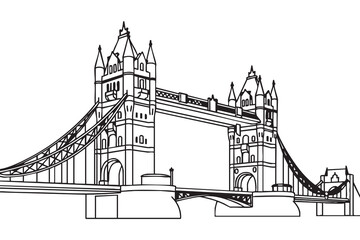 Obraz premium Tower Bridge London Line Art Vector | Minimal Outline Landmark Icon Set