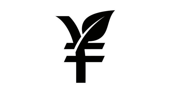 Black Yen Currency Leaf Logo Symbol.