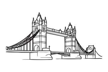 Obraz premium Tower Bridge London Line Art Vector | Minimal Outline Landmark Icon Set