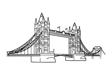 Obraz premium Tower Bridge London Line Art Vector | Minimal Outline Landmark Icon Set