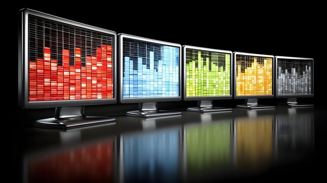 concept with colorful performance metrics displayed on multiple screens