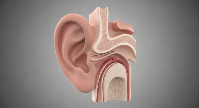 Anatomical Illustration of the Human Ear - Detailed Cross-Sectional View.