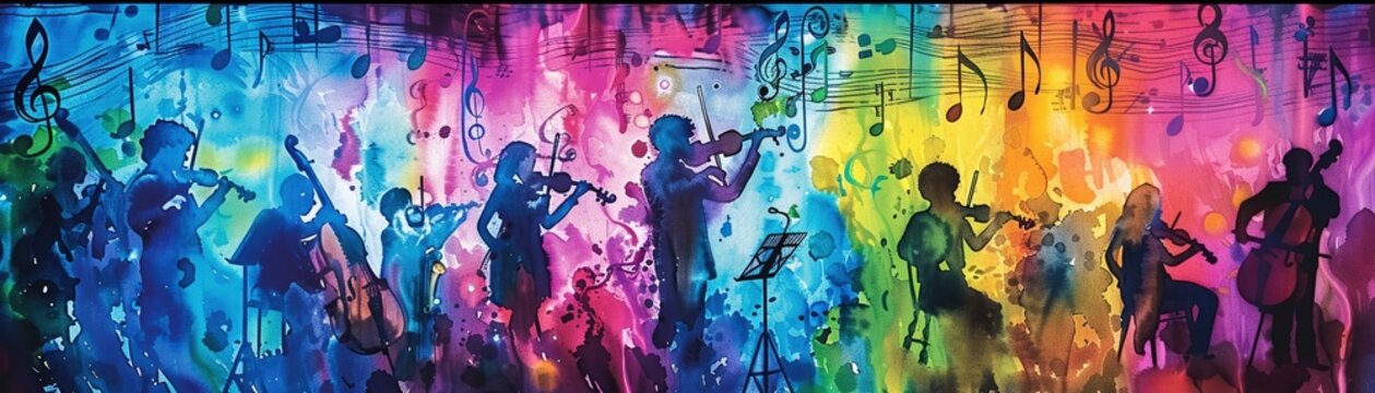 An inspiring watercolor mural depicting a diverse group of people united in harmony  ,3D