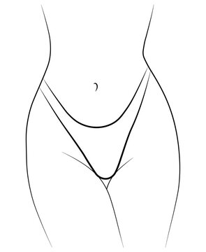 Butt, bikini panties, swimsuit, black and white drawing