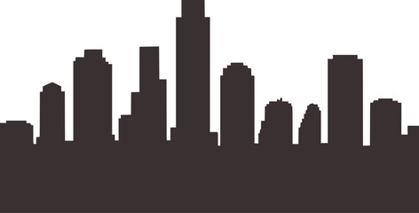 Dark gray silhouette of a modern city skyline with varied building heights against a white background © Mohammad