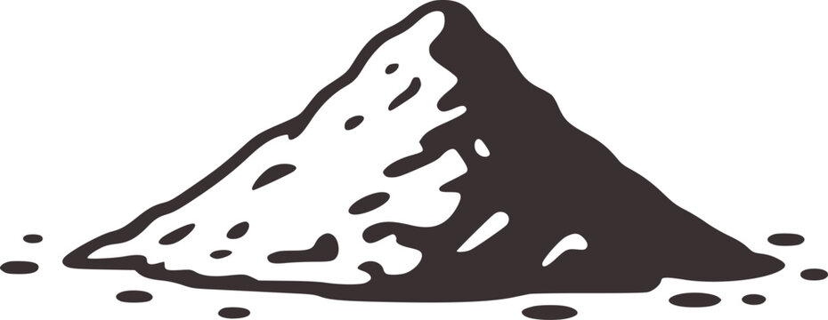 Dark gray stylized pile of dirt or sand with textured surface and scattered pebbles