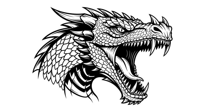 Dragon head with sharp teeth roaring.