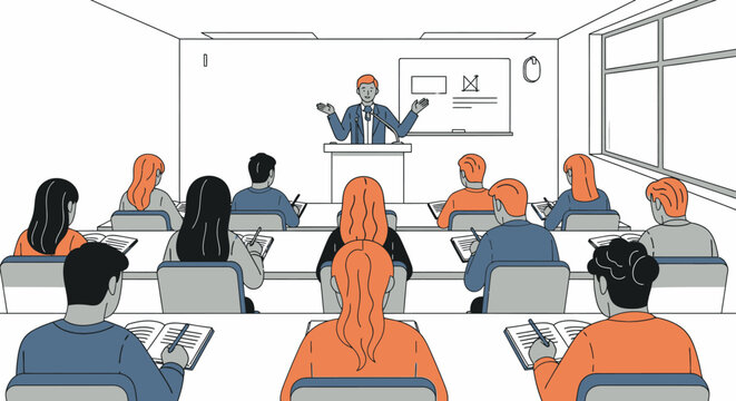 Students sitting in a classroom setting.