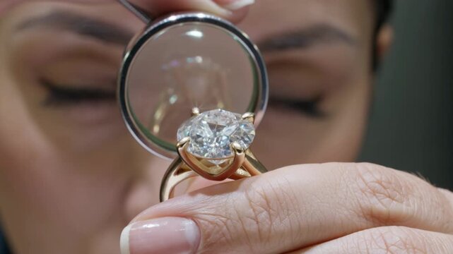 Jeweler Inspecting Diamond Ring with Magnifying Glass