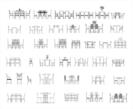 Table and Chairs Elevation &ndash; Modern Dining Furniture Front View Clean CAD-Style Vector Illustration Isolated on White Background. EPS 10