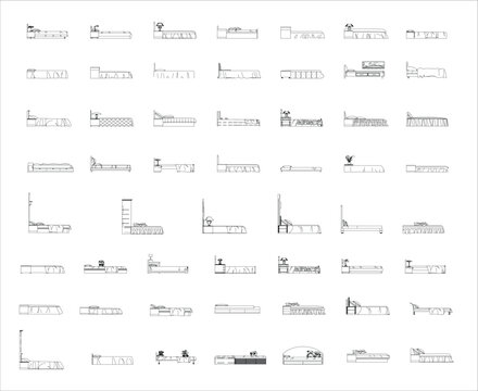 Modern Bed Side Elevation CAD Drawing &ndash; Furniture Side View &ndash; Vector Illustration EPS 10