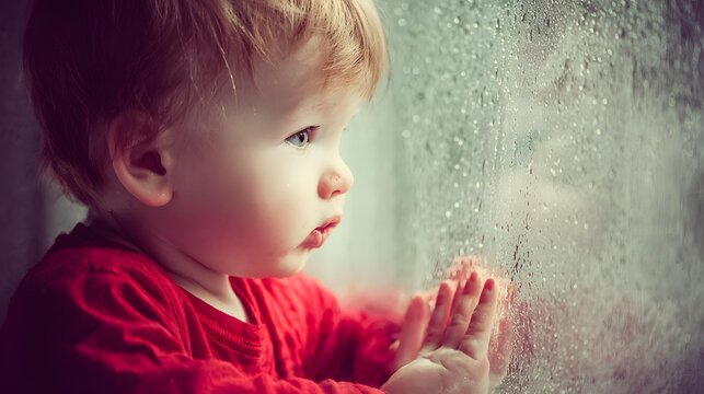 out classroom window with distant expression and soft overcast daylight