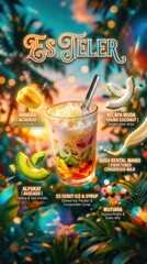 Fototapeta premium Delicious Indonesian Dessert Es Teler with Fresh Fruits and Syrup.