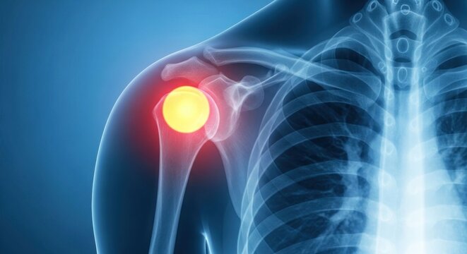 Medical X-ray Image Highlighting Shoulder Joint Pain and Inflammation.