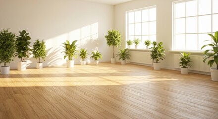 Fototapeta premium Bright and Airy Sunlit Room Transformation with Stylish Home Interior and Lush Indoor Plants
