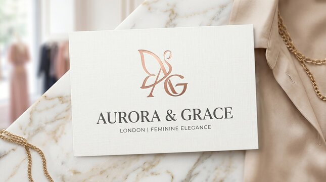 Aurora & grace logo design with butterfly element rose gold butterfly