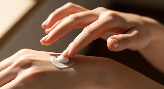 Woman applying birth control patch.